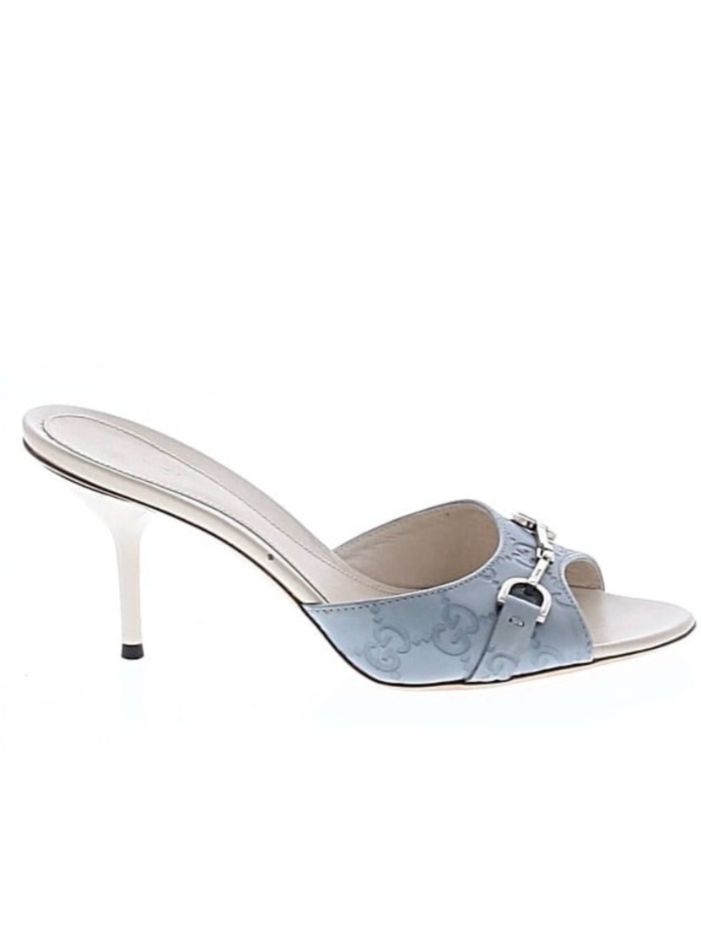 Gucci Blue Leather Guccissima Horsebit Mule Heels 36.5C